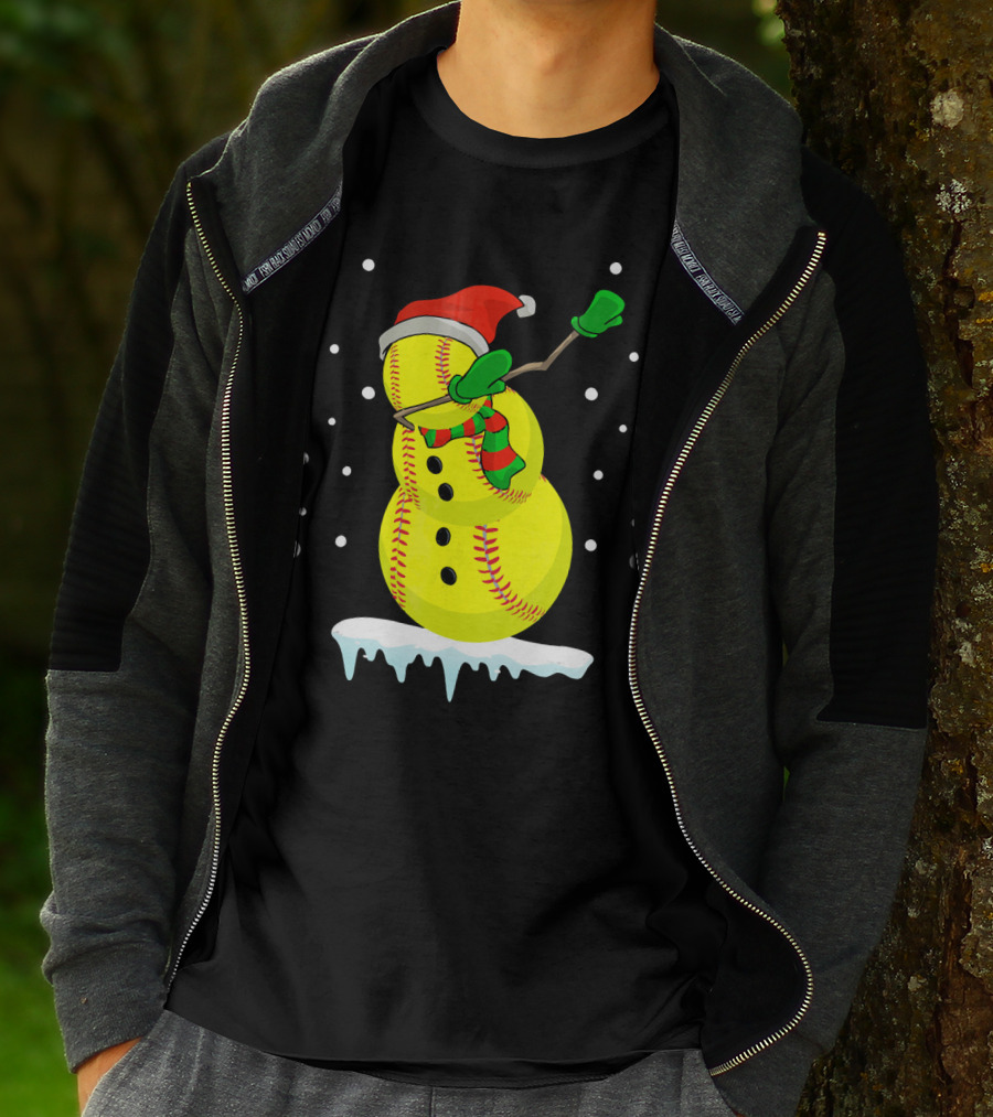 Dabbing Snowman Softball Christmas Fun T-Shirt