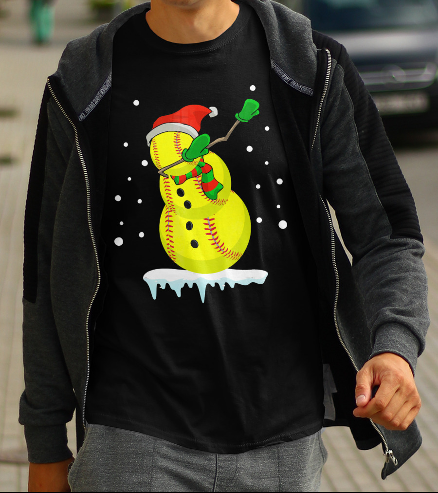 Dabbing Snowman Softball Christmas Fun T-Shirt