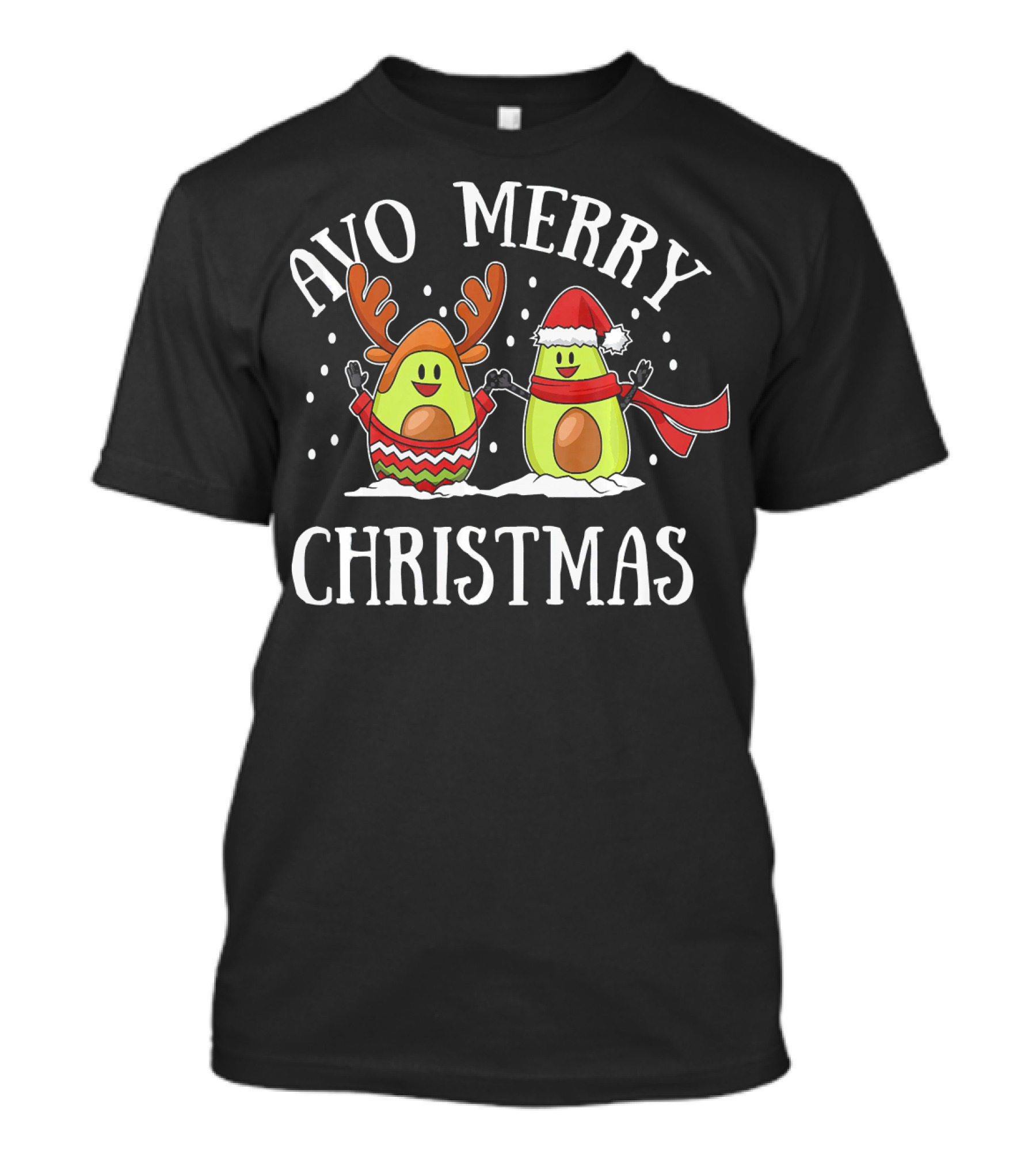 Avo Merry Christmas Avocado With Reindeer Antlers And Santa Hat T-Shirt