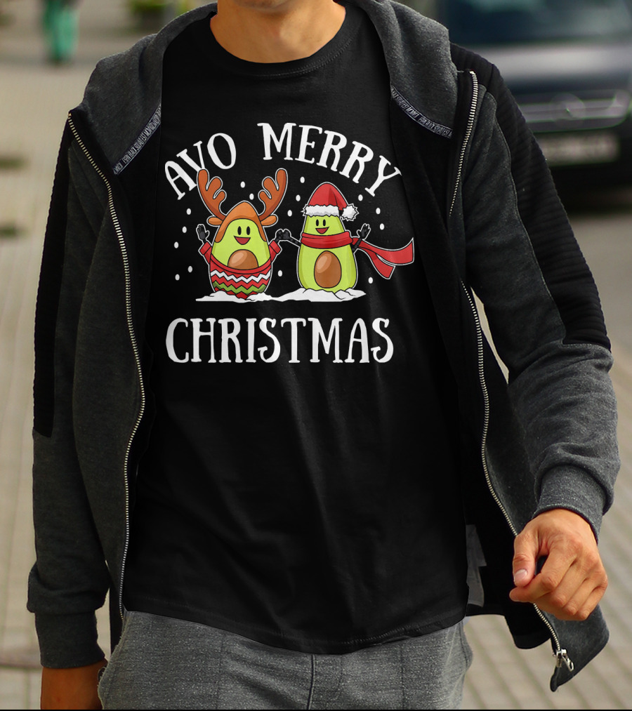 Avo Merry Christmas Avocado With Reindeer Antlers And Santa Hat T-Shirt