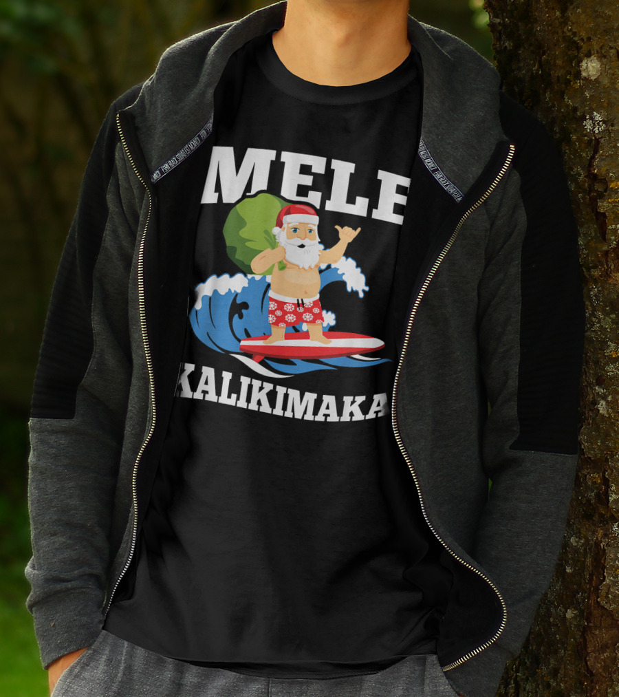 Mele Kalikimaka Surfing Santa Hawaiian Christmas Wave T-Shirt