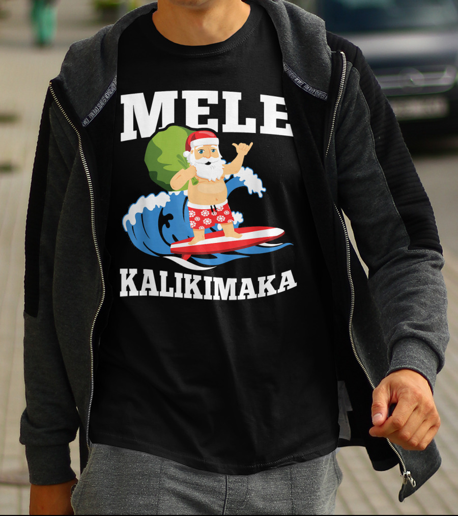 Mele Kalikimaka Surfing Santa Hawaiian Christmas Wave T-Shirt