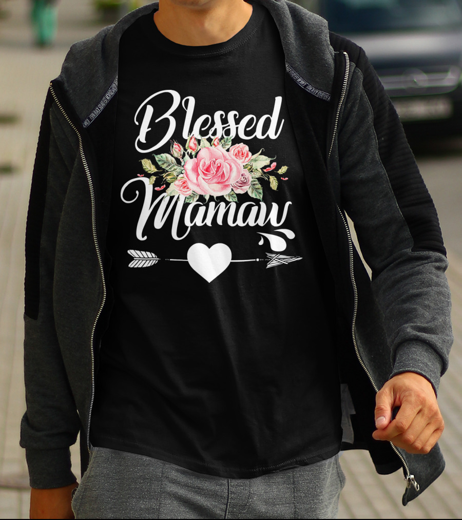 Blessed Mamaw Floral Rose Heart Arrow T-Shirt
