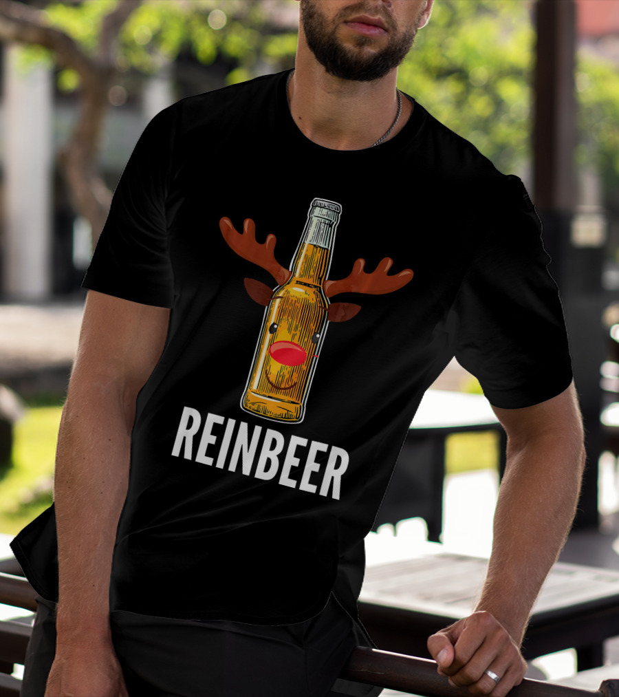 Reinbeer Beer Bottle Reindeer Antlers Funny Christmas T-Shirt
