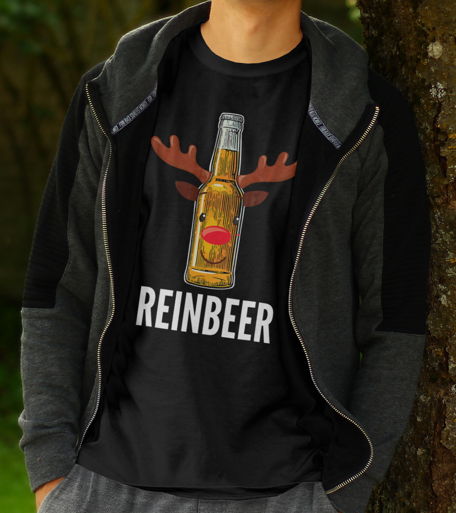 Reinbeer Beer Bottle Reindeer Antlers Funny Christmas T-Shirt