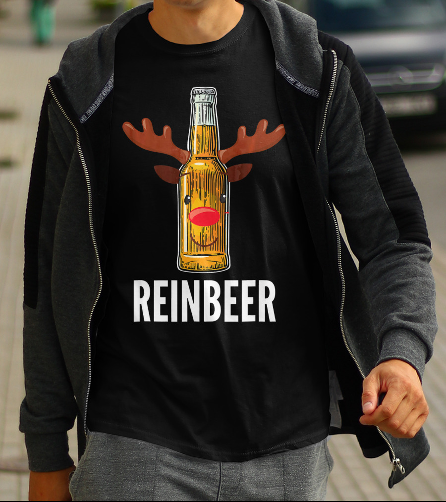 Reinbeer Beer Bottle Reindeer Antlers Funny Christmas T-Shirt