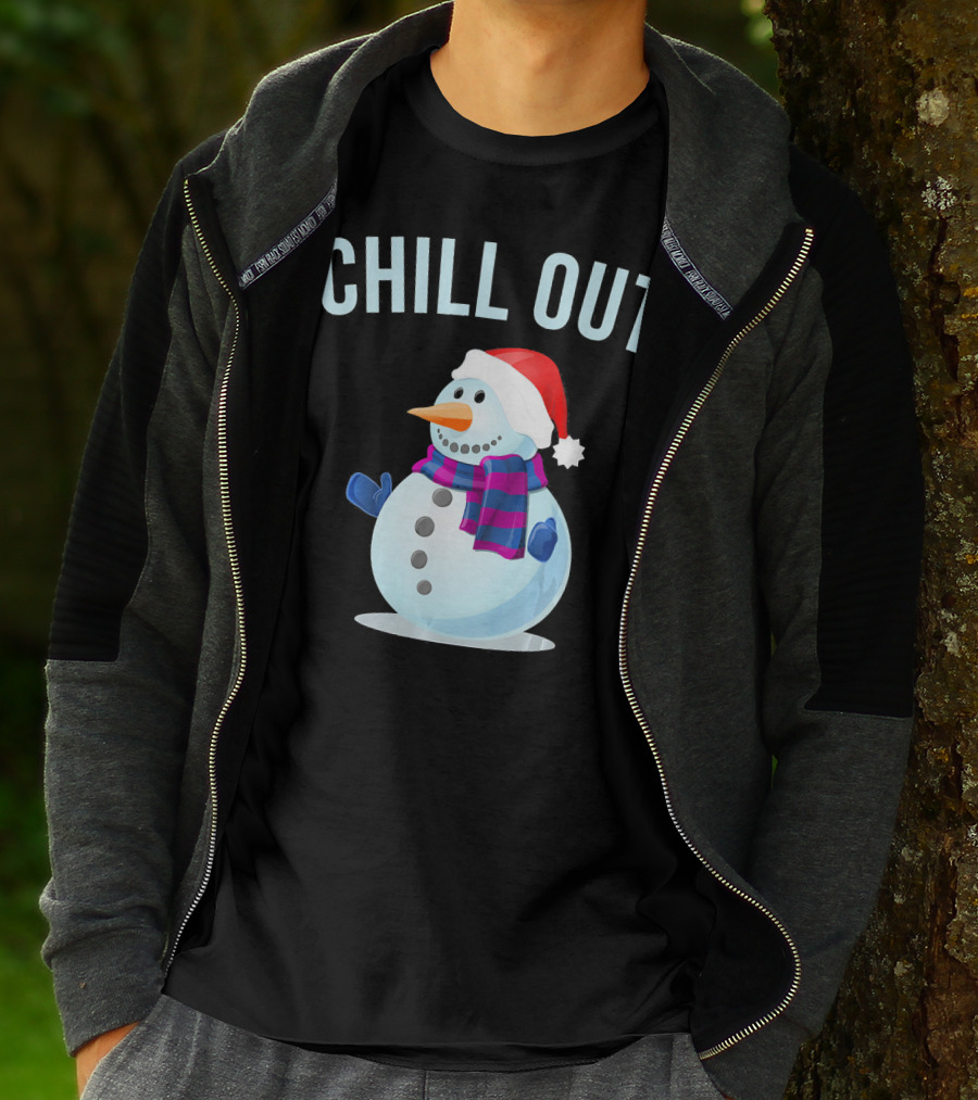 Chill Out Snowman Santa Hat And Scarf Winter Vibes T-Shirt