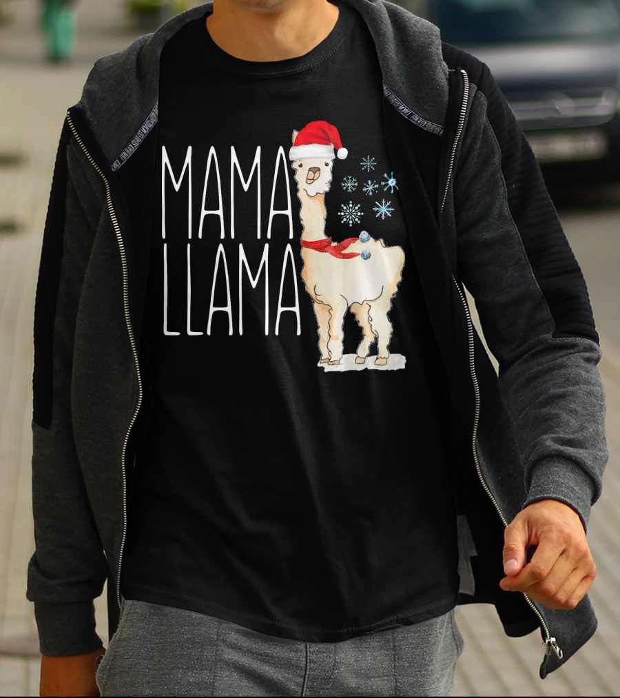 Mama Llama Christmas Snowflakes Santa Hat T-Shirt
