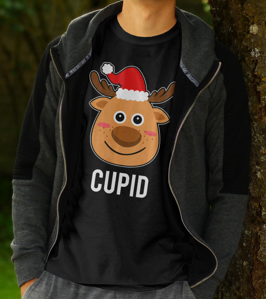 Santa Reindeer Cupid Xmas Group Adorable Christmas Deer Face Holiday T-Shirt