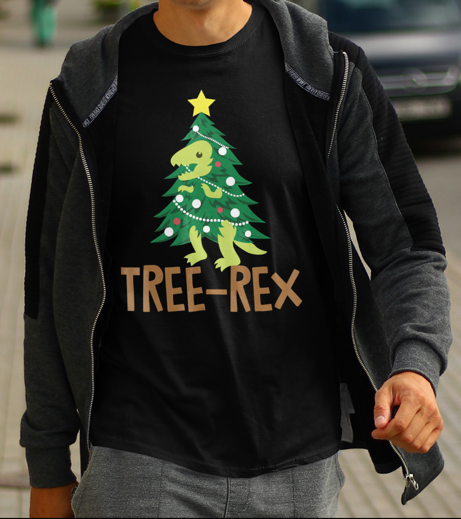 Tree Rex Christmas Dinosaur Pun T-Shirt
