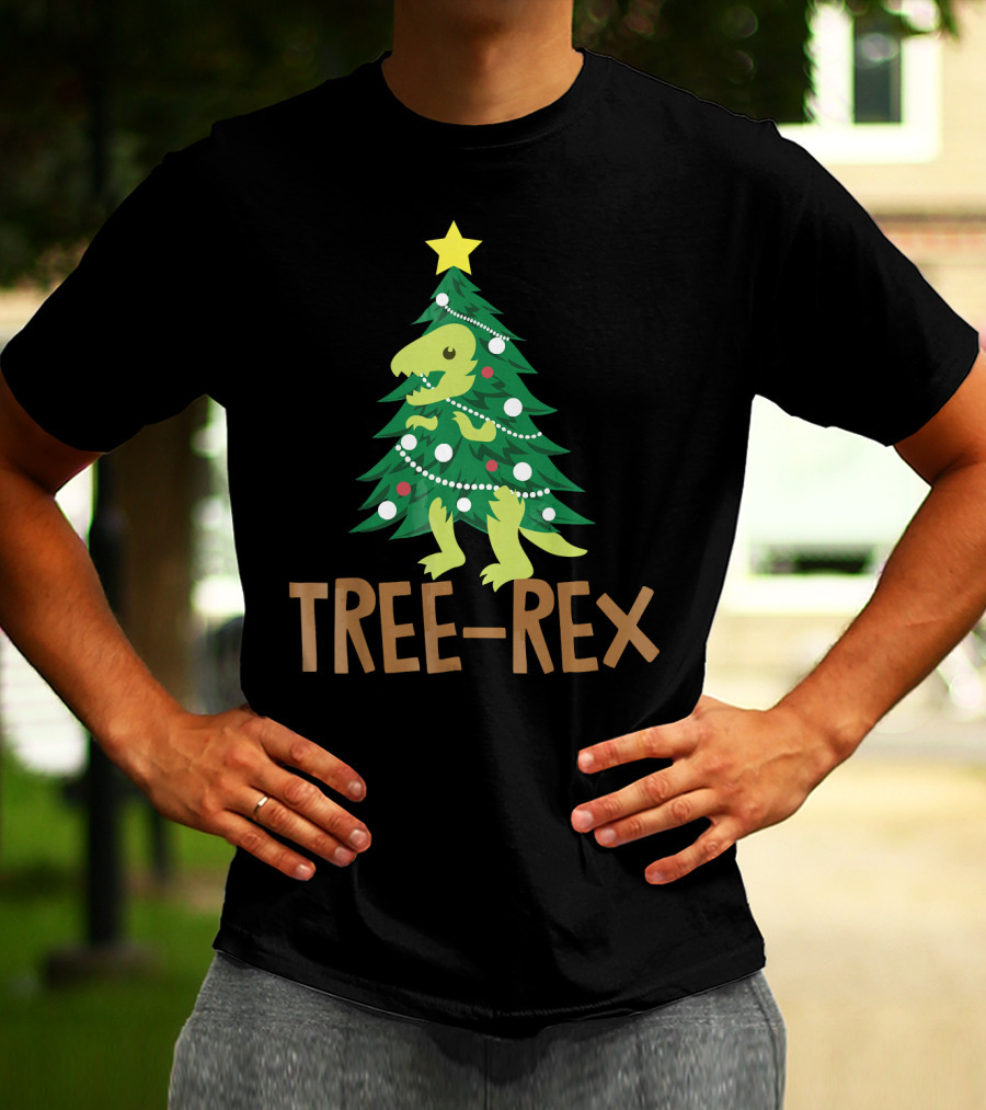 Tree Rex Christmas Dinosaur Pun T-Shirt