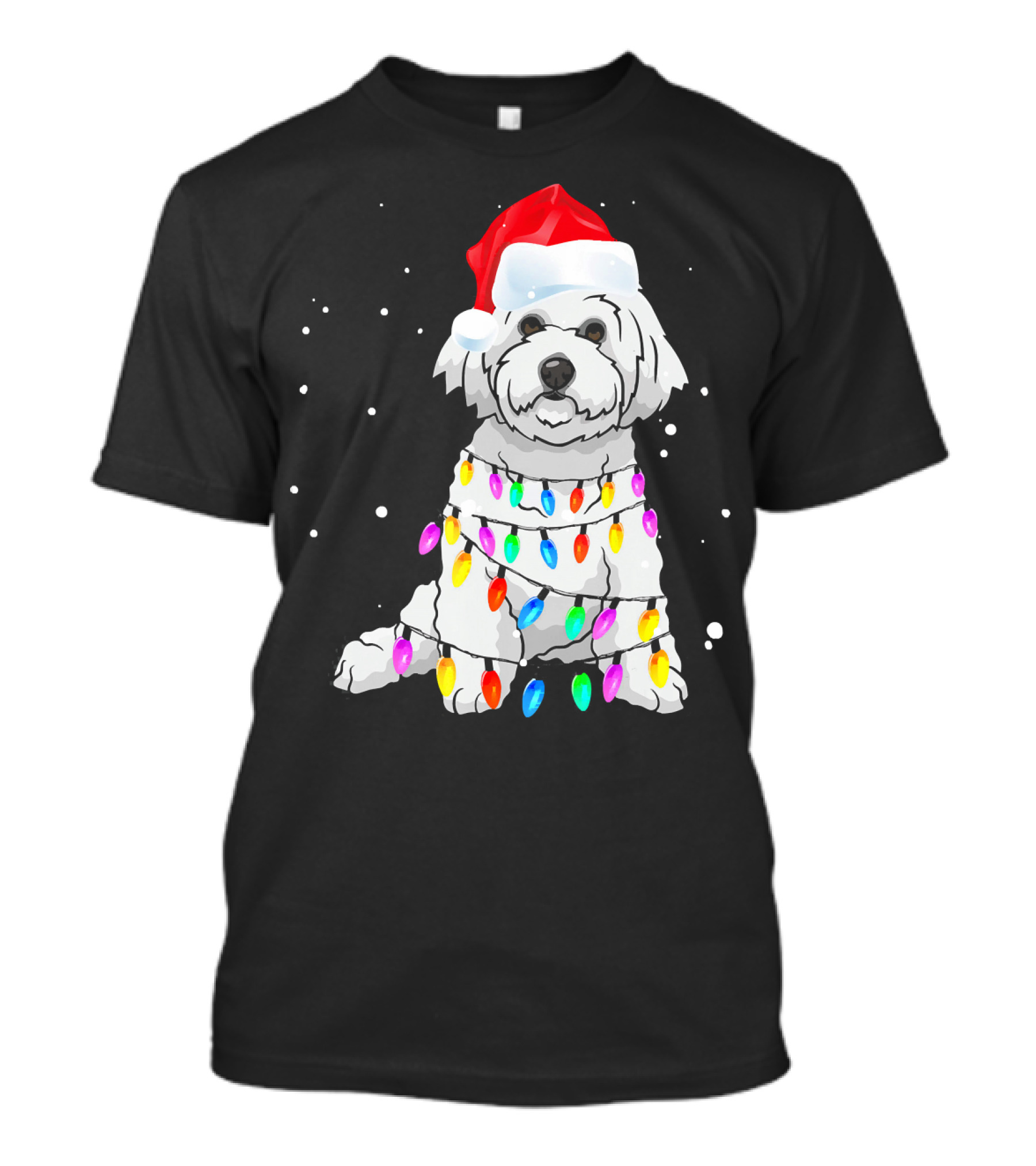 Bichon Frise With Christmas Lights And Santa Hat T-Shirt