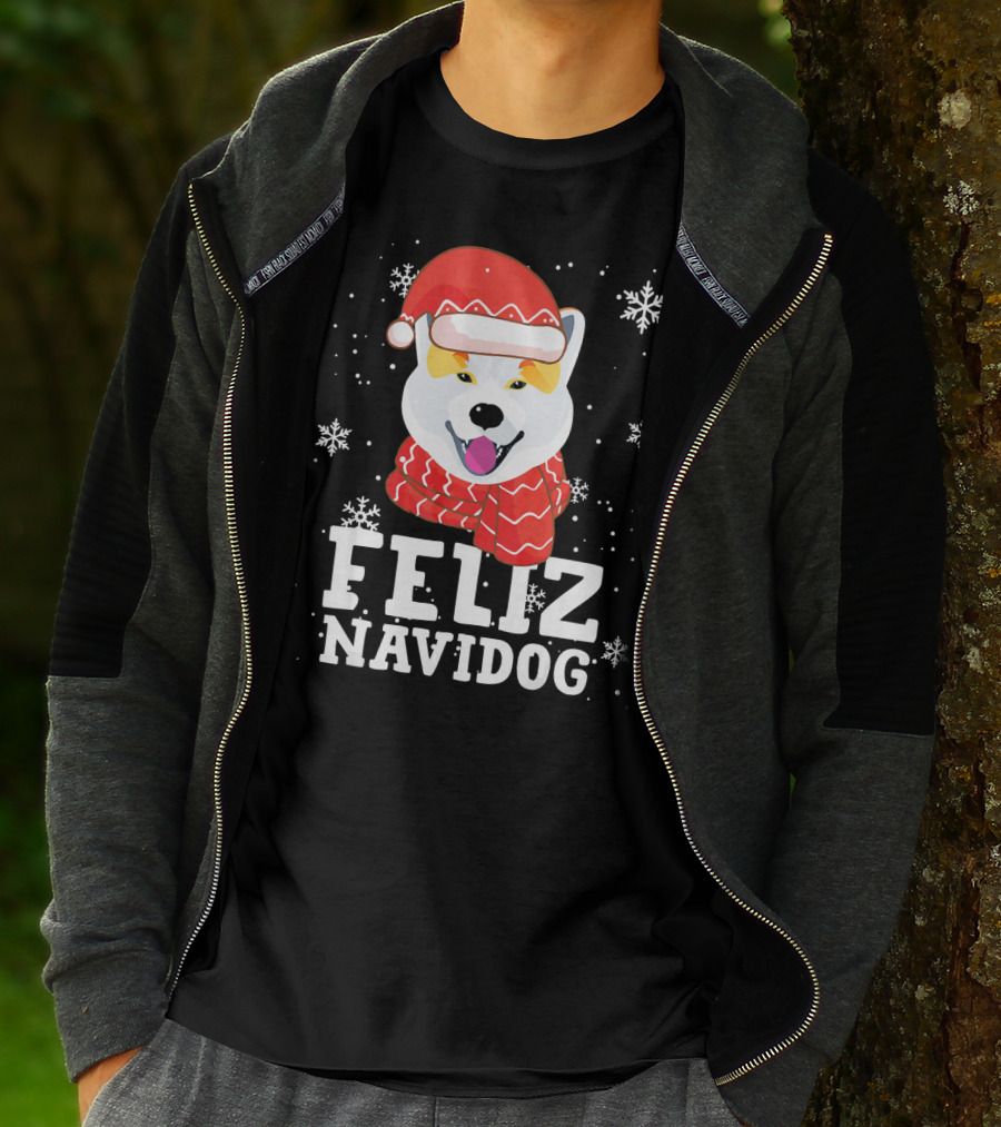 Feliz Navidog Shiba Inu Santa Hat Snowflakes T-Shirt