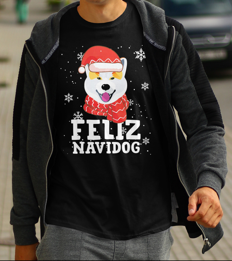 Feliz Navidog Shiba Inu Santa Hat Snowflakes T-Shirt