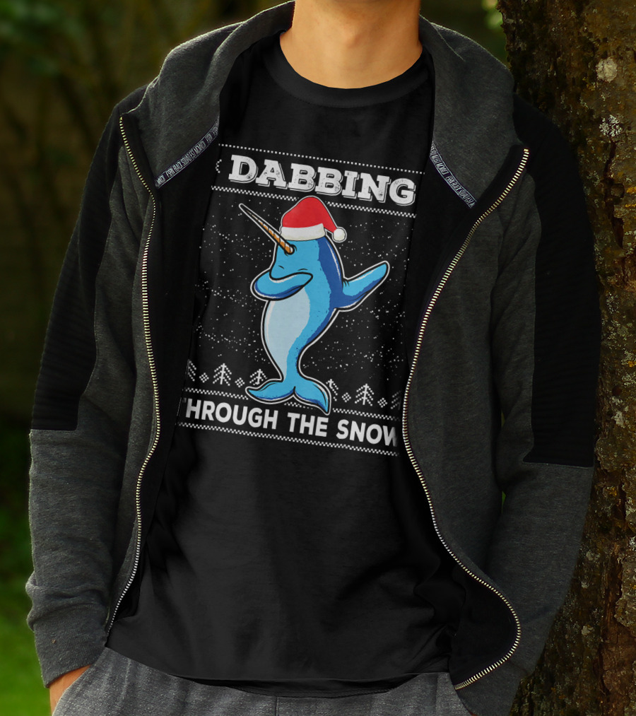 Dabbing Through The Snow Narwhal With Santa Hat T-Shirt
