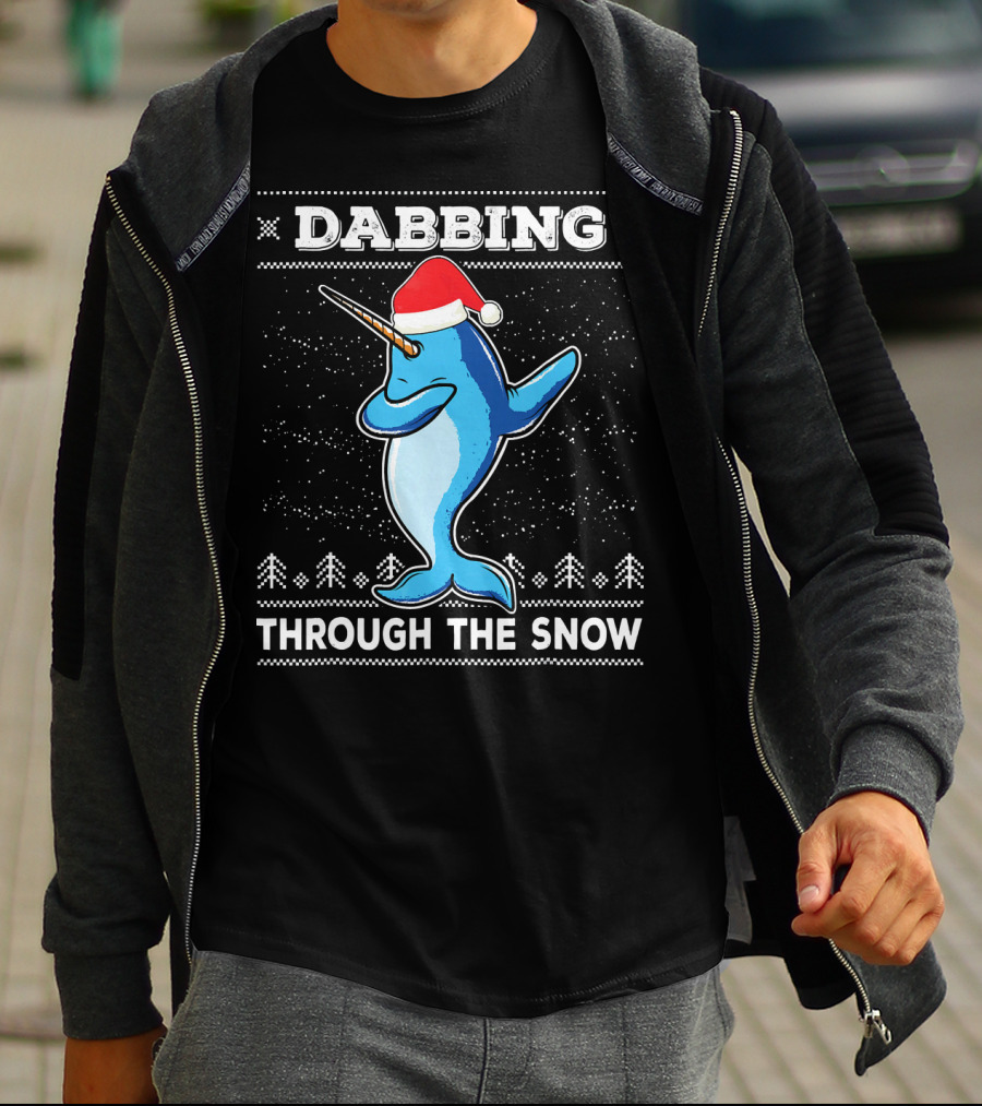 Dabbing Through The Snow Narwhal With Santa Hat T-Shirt