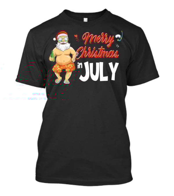 Merry Christmas In July Santa Claus Summer Beach Vibes T-Shirt