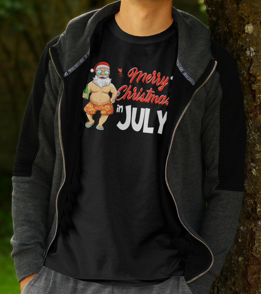 Merry Christmas In July Santa Claus Summer Beach Vibes T-Shirt