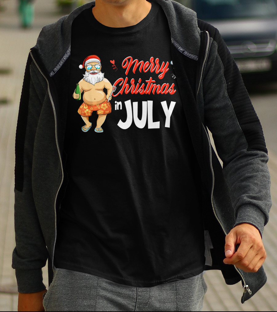 Merry Christmas In July Santa Claus Summer Beach Vibes T-Shirt