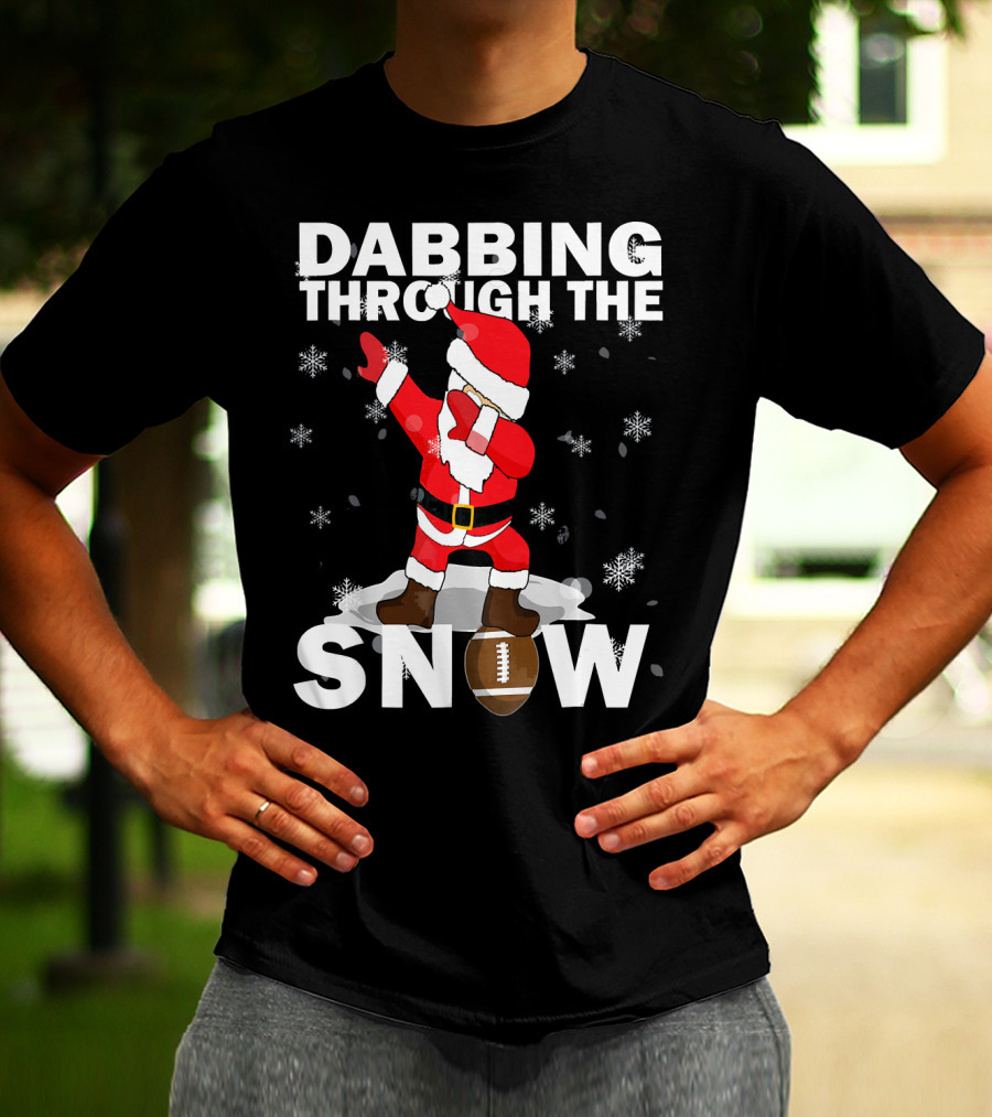 Dabbing Through The Snow Football Santa Dabbing T-Shirt