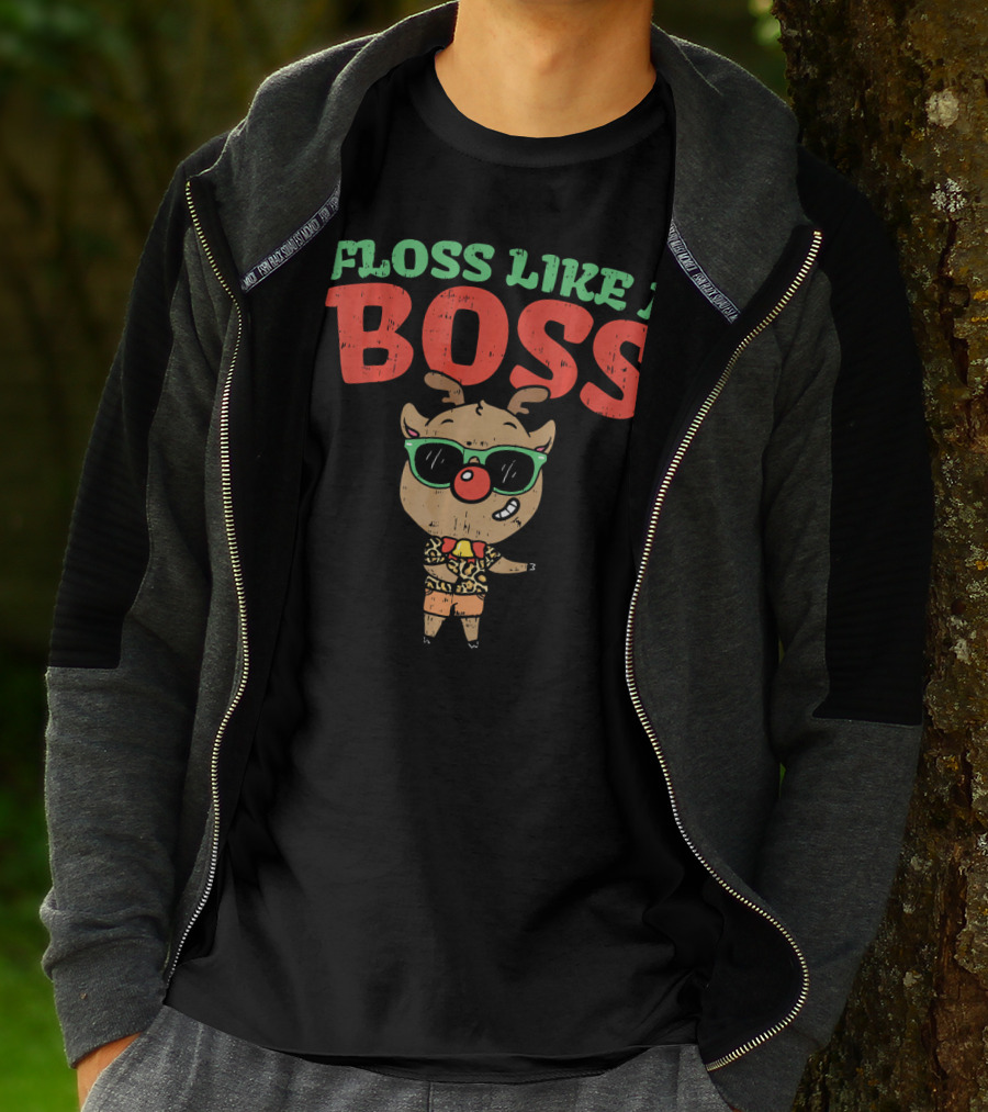 Funky Reindeer Floss Like A Boss In Shades And Festive Attire T-Shirt