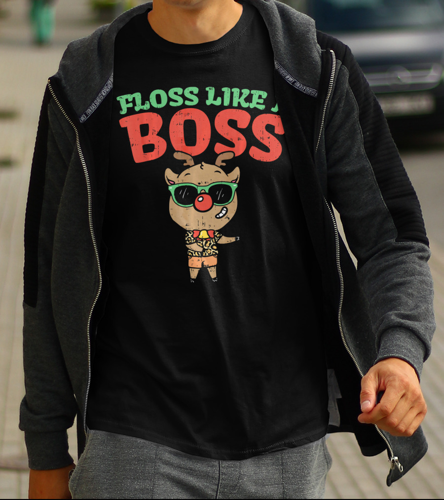 Funky Reindeer Floss Like A Boss In Shades And Festive Attire T-Shirt
