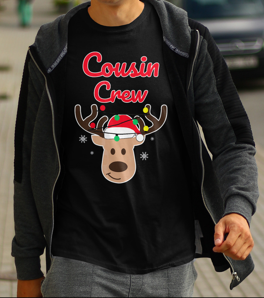 Cousin Crew Christmas Reindeer Hat Snowflakes T-Shirt