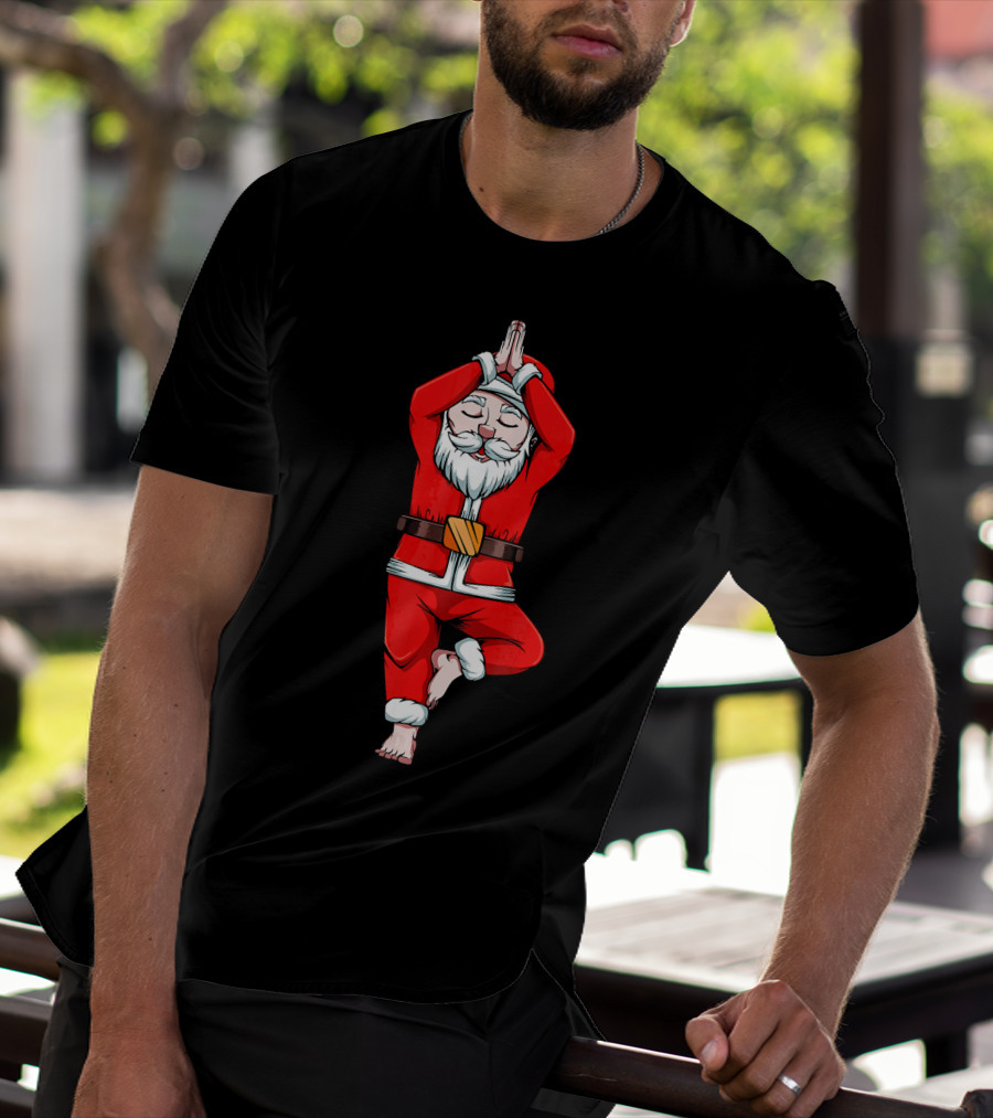 Funny Santa Claus Yoga Pose Meditation Tree Zen Relaxation T-Shirt