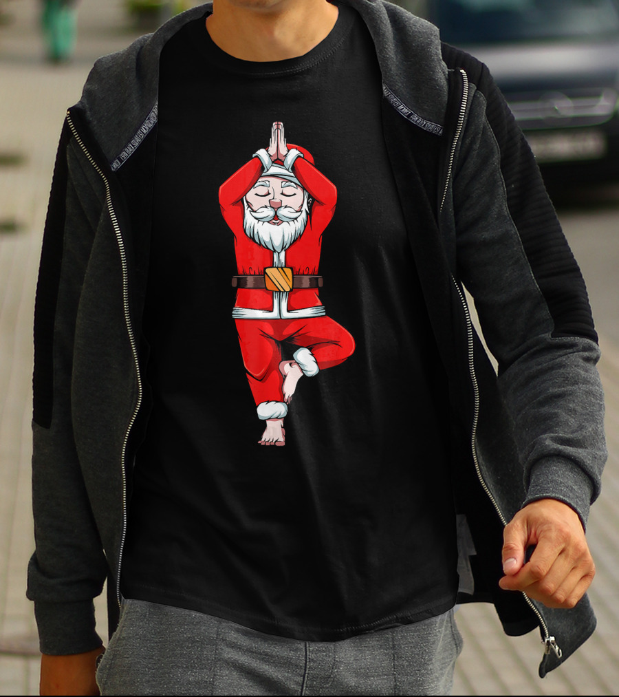 Funny Santa Claus Yoga Pose Meditation Tree Zen Relaxation T-Shirt