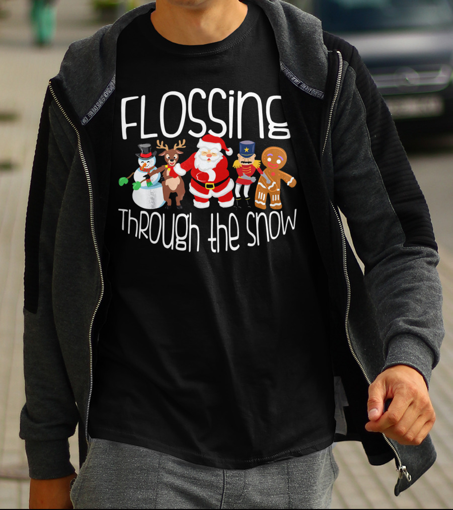 Flossing Through The Snow Santa Reindeer Snowman Nutcracker Gingerbread Dance T-Shirt