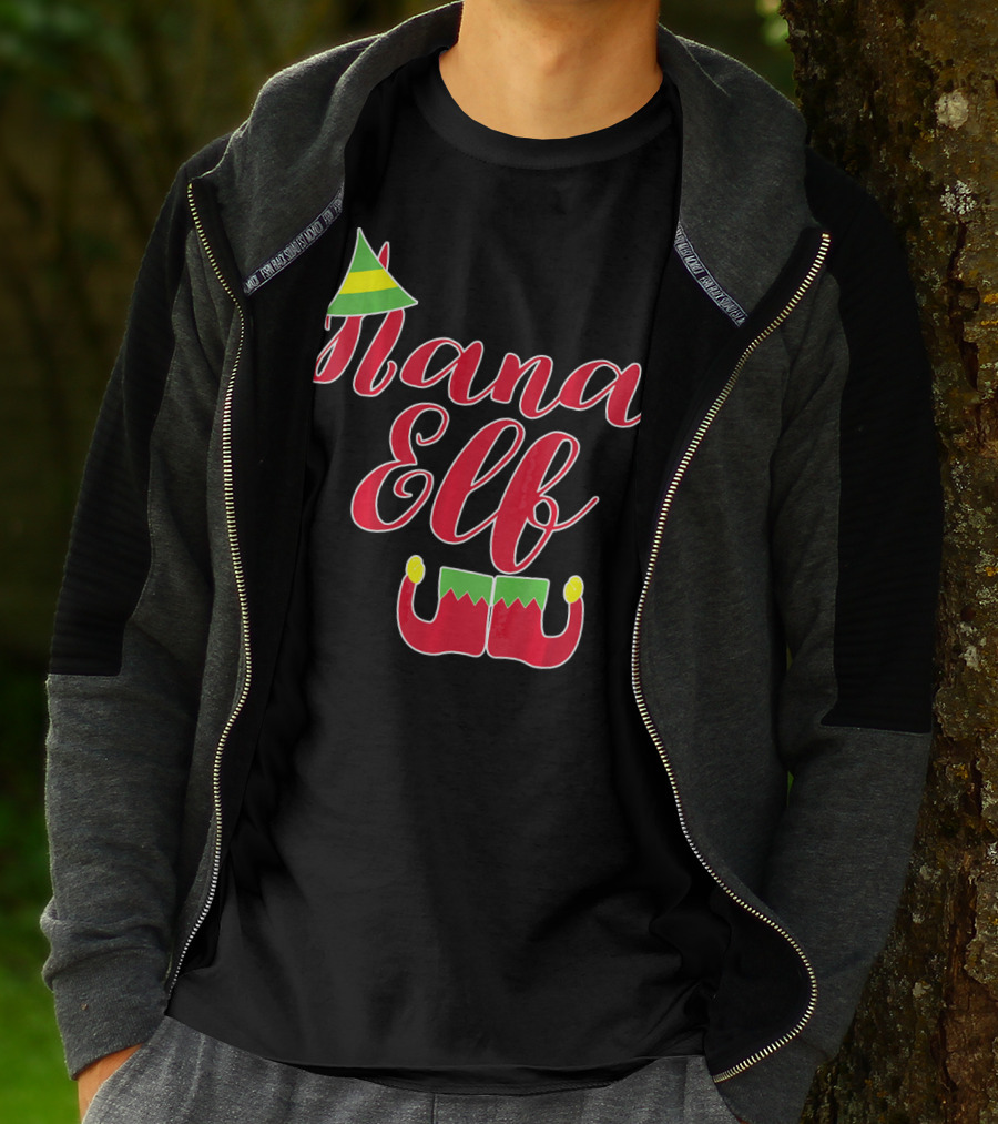 Nana Elf Funny Christmas With Elf Hat And Shoes T-Shirt