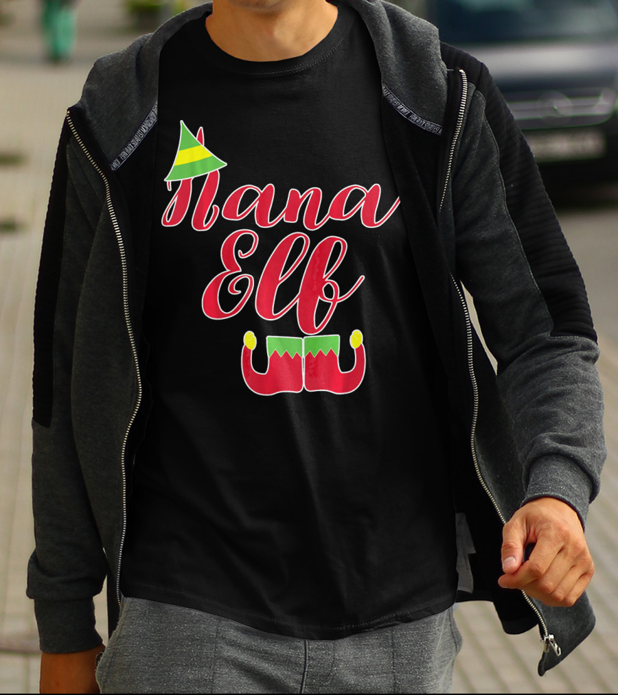 Nana Elf Funny Christmas With Elf Hat And Shoes T-Shirt