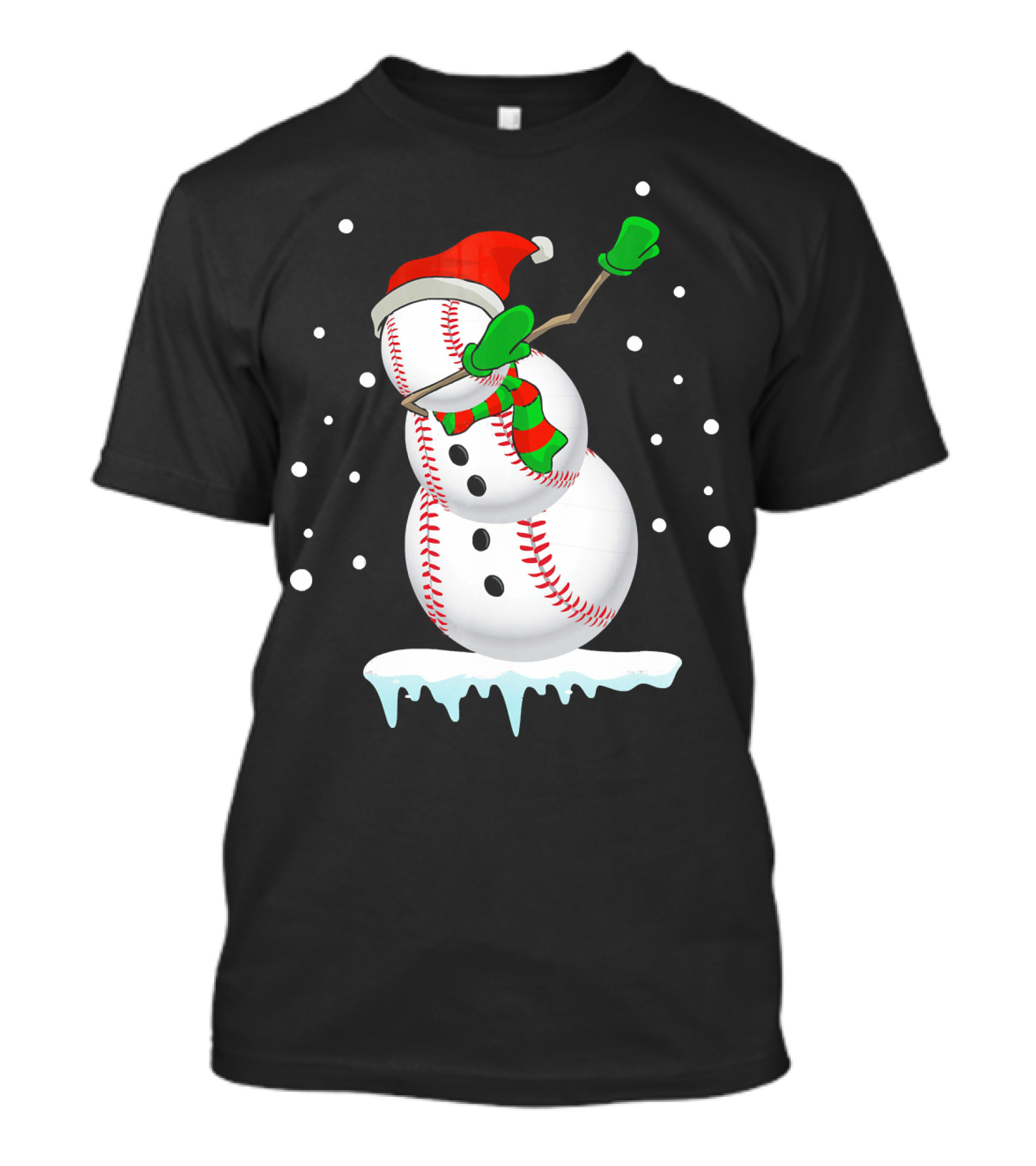 Dabbing Snowman Baseball Christmas Fun T-Shirt