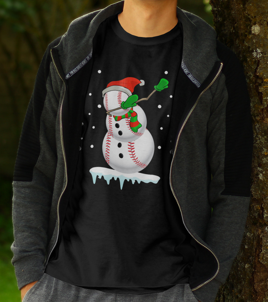 Dabbing Snowman Baseball Christmas Fun T-Shirt