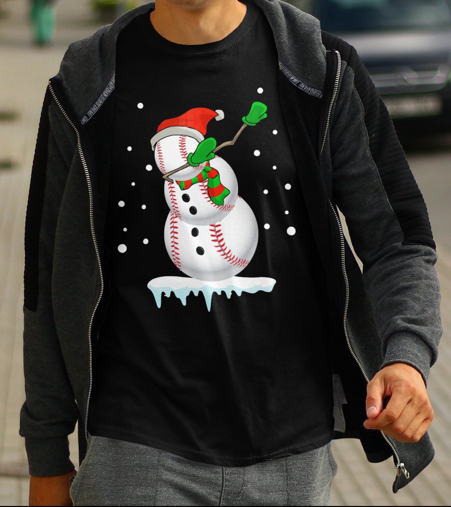 Dabbing Snowman Baseball Christmas Fun T-Shirt