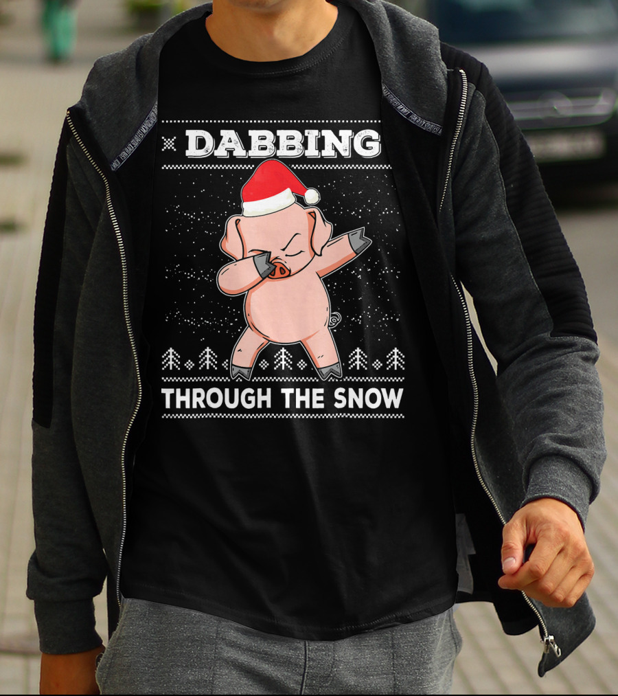 Dabbing Through The Snow Pig With Santa Hat T-Shirt