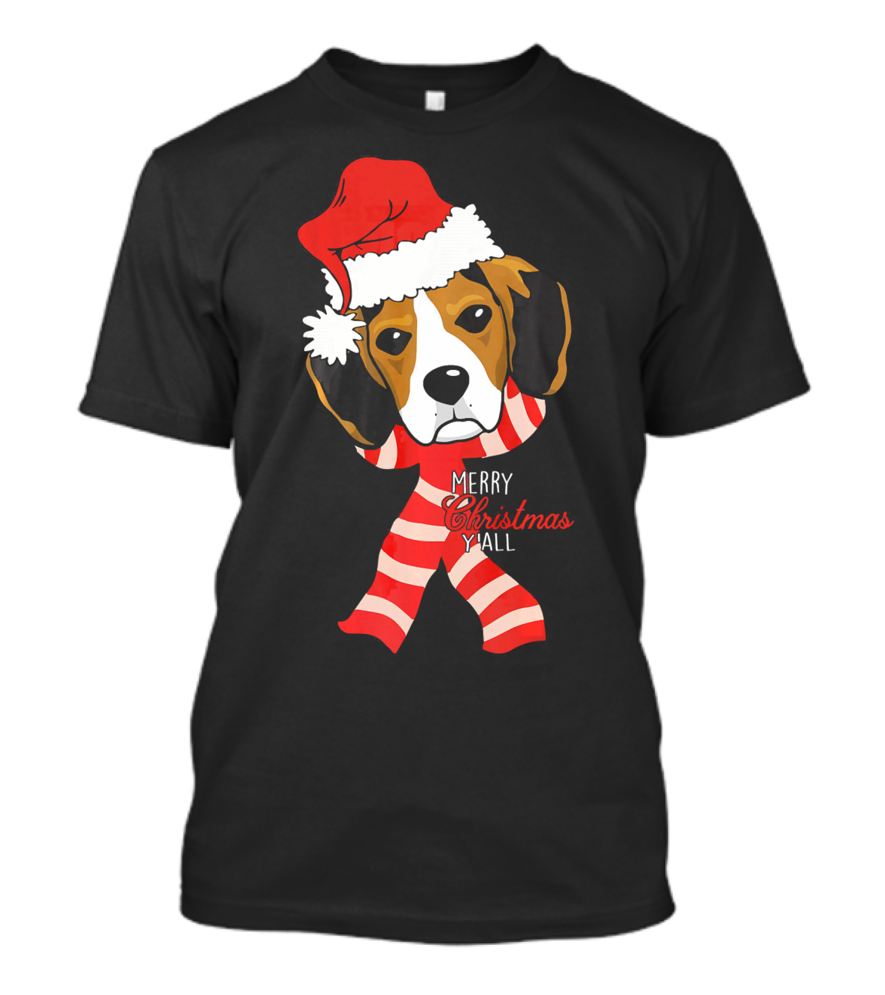 Merry Christmas Y'all Beagle Dog In Santa Hat And Striped Pajamas T-Shirt