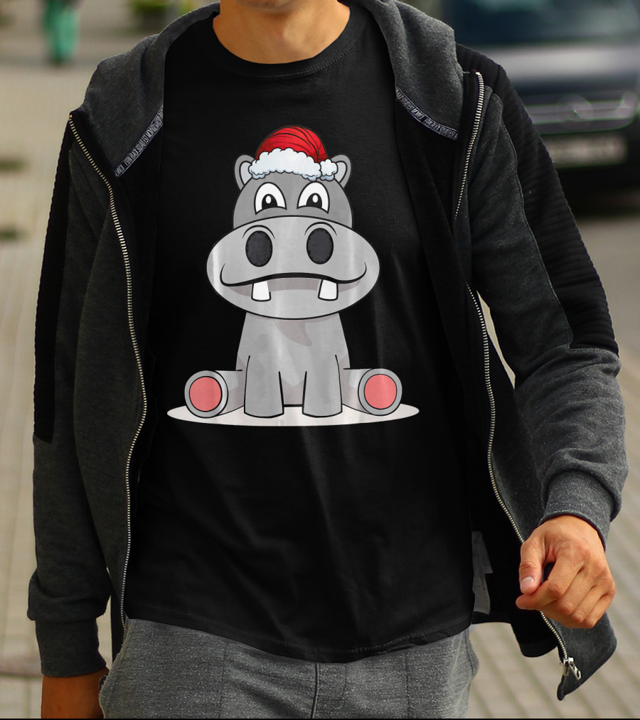 Hippopotamus Christmas Happy Hippo Santa Hat T-Shirt