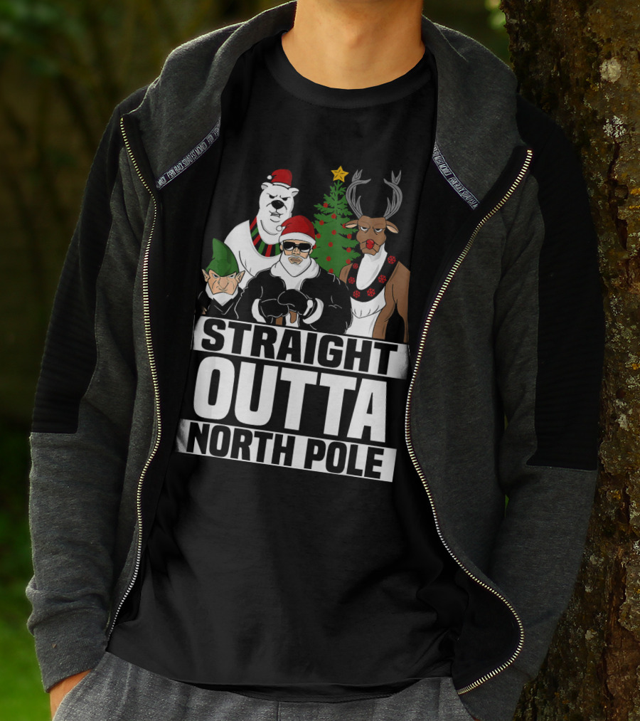 Straight Outta North Pole Christmas Characters Polar Bear Elf Reindeer T-Shirt