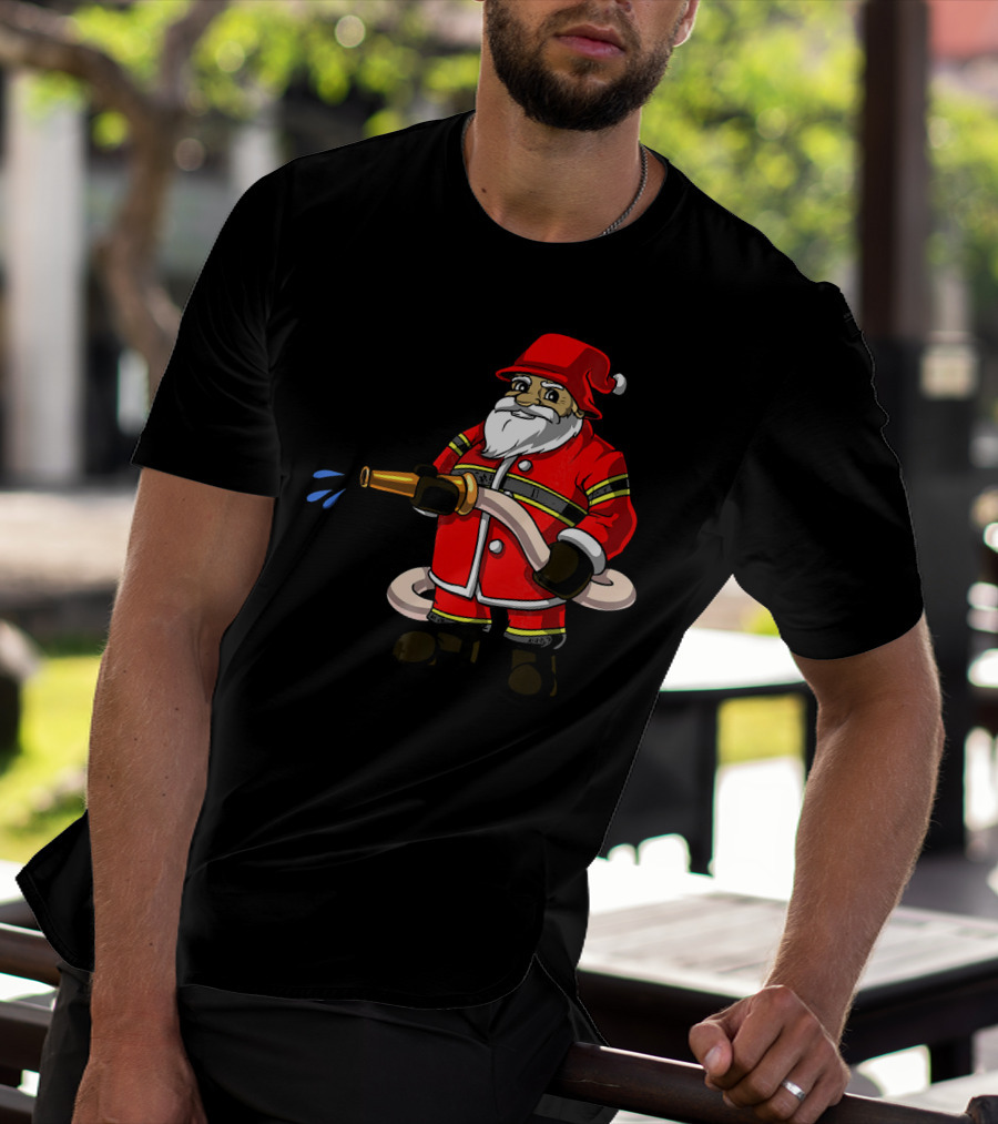 Santa Firefighter With Hose And Water Spray T-Shirt