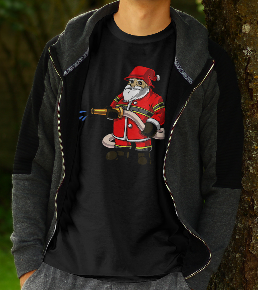 Santa Firefighter With Hose And Water Spray T-Shirt