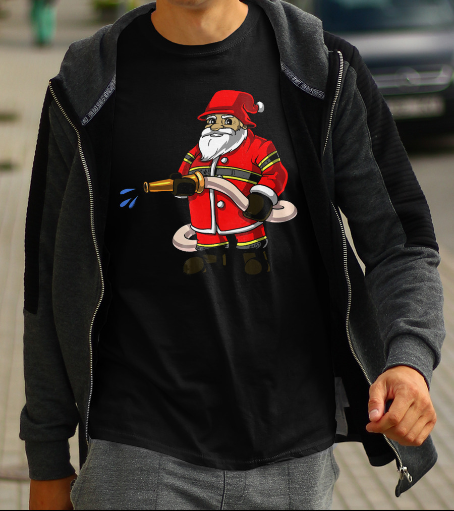 Santa Firefighter With Hose And Water Spray T-Shirt