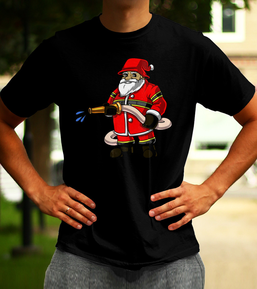 Santa Firefighter With Hose And Water Spray T-Shirt