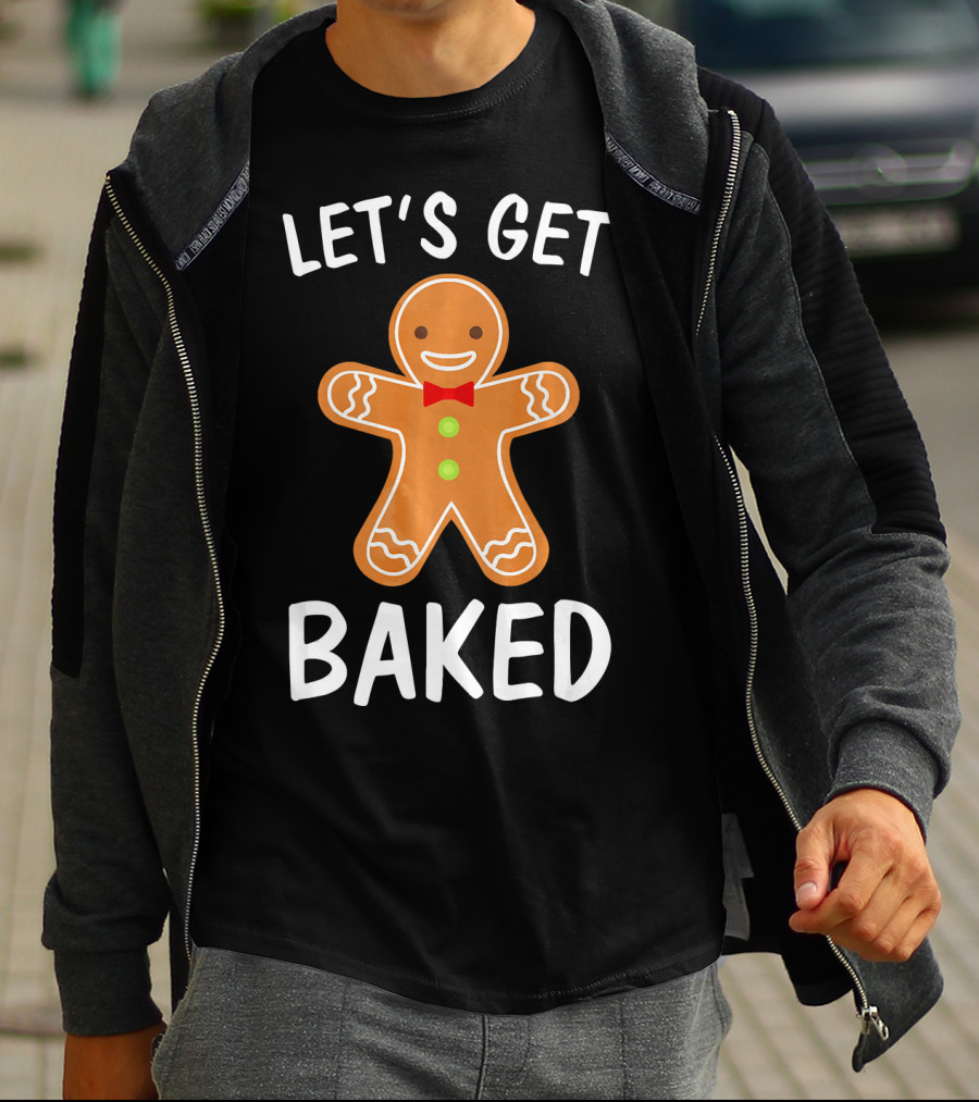 Let's Get Baked Funny Holiday Cookie Christmas Gingerbread Bow Tie T-Shirt