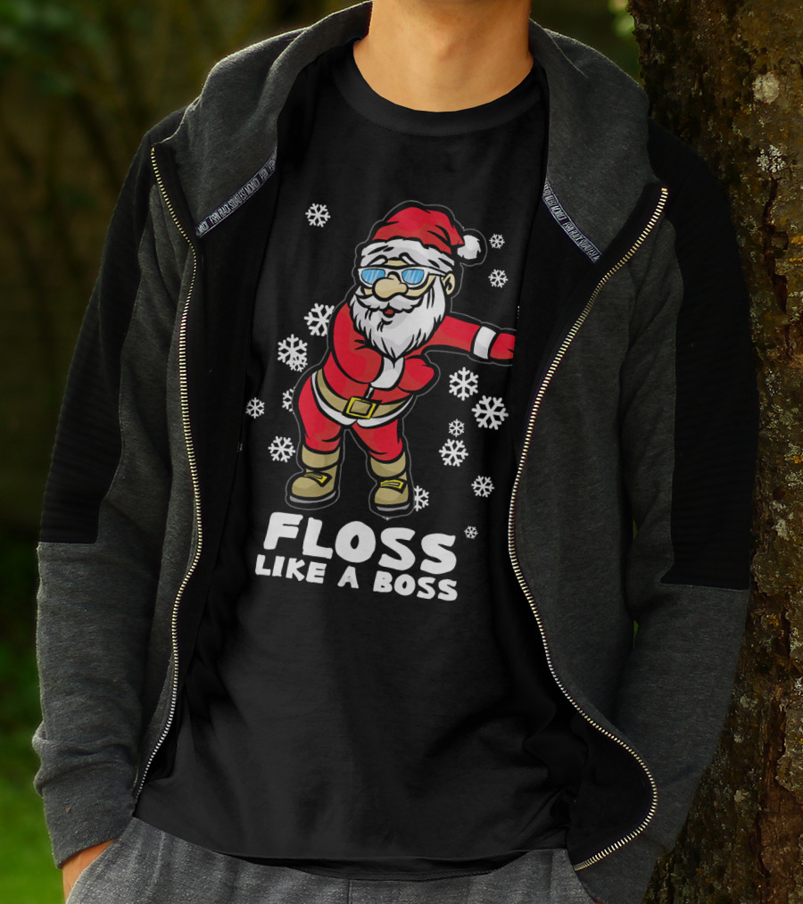 Floss Like A Boss Funny Dancing Santa Christmas Snowflakes T-Shirt