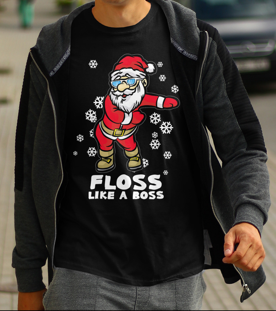 Floss Like A Boss Funny Dancing Santa Christmas Snowflakes T-Shirt