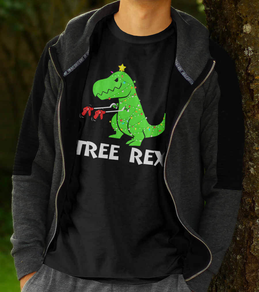 Tree Rex Funny Christmas Dinos Wrapped In Lights T-Shirt