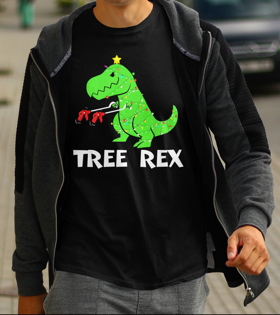 Tree Rex Funny Christmas Dinos Wrapped In Lights T-Shirt