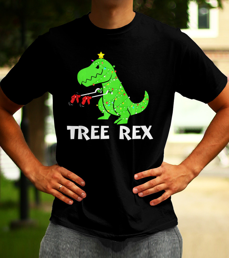 Tree Rex Funny Christmas Dinos Wrapped In Lights T-Shirt