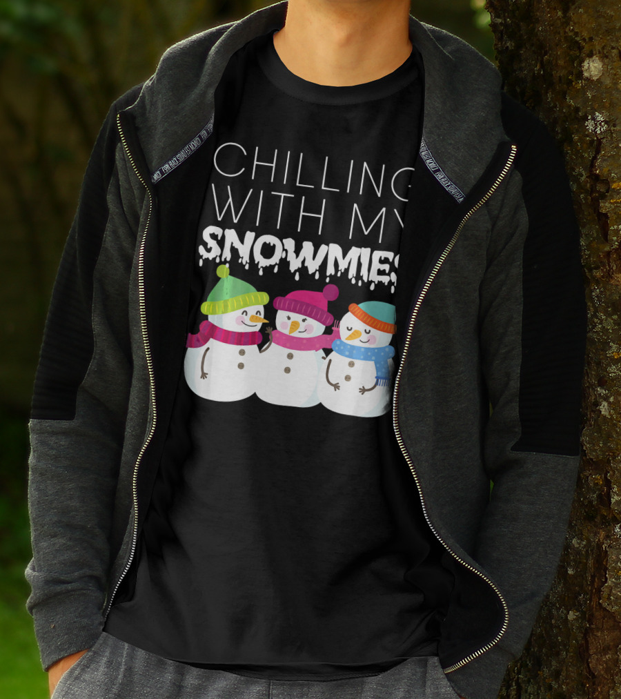 Chilling With My Snowmies Trio Snowmen Winter Fun T-Shirt